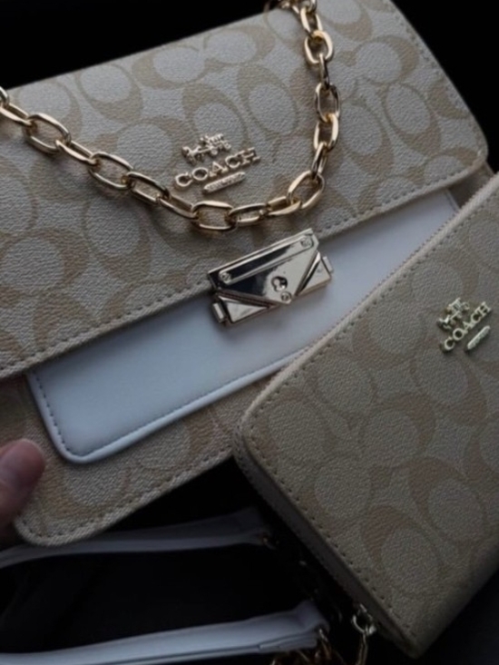 Coach Handbags - Coach Beige Chain Crossbody with Gold